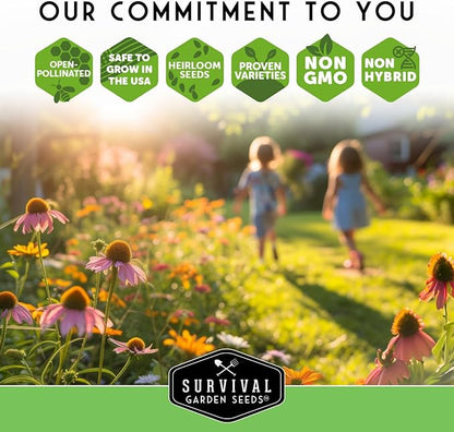Survival Garden Seeds Functional Flower Garden Kit | 36 Pack Seed Starter Collection | Bee, Butterfly, Hummingbird, Pollinator-Friendly Blooms | Non-GMO Heirloom Beneficial Flowers & Wildflowers