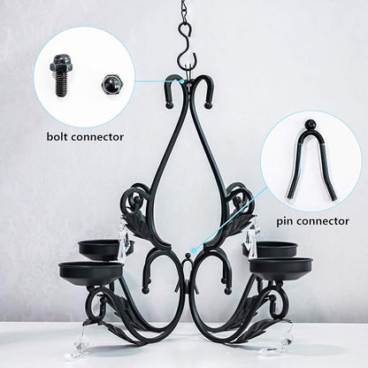 3 in 1 Lighting Chandelier with 4pcs Battery Operated Led Candle with Remote, Table Centerpiece for Indoor or Outdoor Gazebo, Patio Decoration, Black