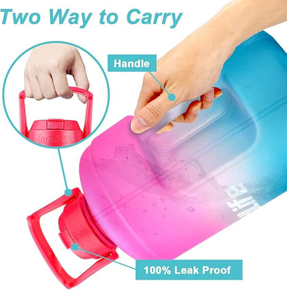 QuiFit Half Gallon Water Bottle - with Straw & Motivational Time Marker Leak-Proof BPA Free Reusable Gym Sports Outdoor Large(73OZ) Capacity Water Jug(Pink/Blue Gradient,Half Gallon)