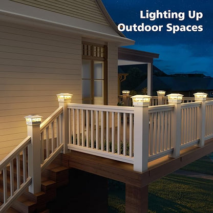 NIORSUN Solar Post Lights Outdoor 6 Pack, 2 Modes LED, Deck Fence Post Solar Lights for 3.5x3.5 4x4 5x5 5.5x5.5 Caps Patio Garden Decoration, White