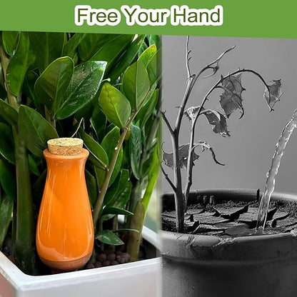 4 Packs Plant Watering Globes, Self Watering Planter Insert, Clay Plant Watering Devices, Self Watering Pots for Indoor Plant, Automatic Watering Bulbs Drip Irrigation for 1 Week Easy to Refill-Orange