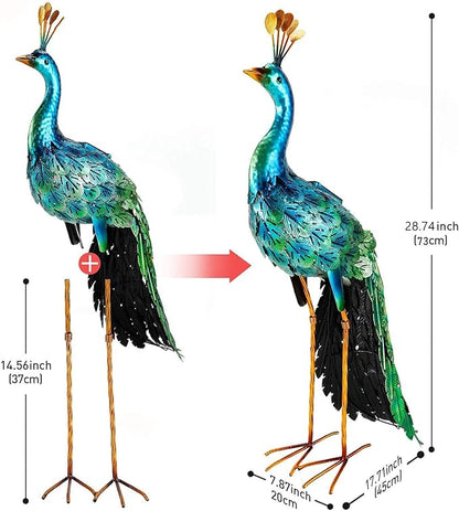 chisheen Outdoor Solar Peacock Statue Garden Decor for Outside Metal Yard Art Outdoor Decoration for Lawn Backyard Party Wedding Mother's Day Gardening Gifts for Women