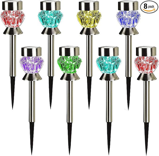 Solar Pathway Lights Outdoor, 8 Pack Solar Garden Lights, Color Changing LED Landscape Stake Outdoor Solar Lights for Walkway, Pathway