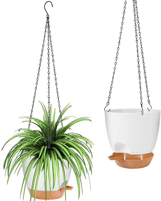 GARDIFE Hanging Planter, 8 inch Hanging planters for Indoor. Outdoor Plants, Self Watering Plant Pot, 2 Pack Large self Watering Hanging Planter (8-White, 8 inch)