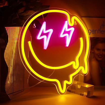 LED Smile Faces Neon Light Signs USB Powered for Wall Bedroom Kids Room Holiday Party Decoration Gifts (Yellow)