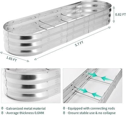 POTEY Galvanized Raised Garden Bed 2Pcs, Metal Planter Boxes Outdoor for Vegetables Flowers Herb, Oval Large Planter Raised Beds Kit with Weed Barrier Fabric and Soil Ventilation Holes (5.7L*1.7W FT)