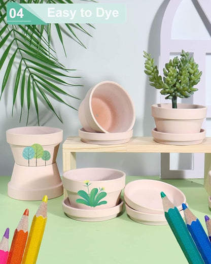 vensovo 4.5 Inch Pink Terracotta Shallow Succulent Pots - 6 Pack Terra Cotta Clay Pot with Saucer, Cacuts Indoor and Outdoor Planters with Drainage Hole