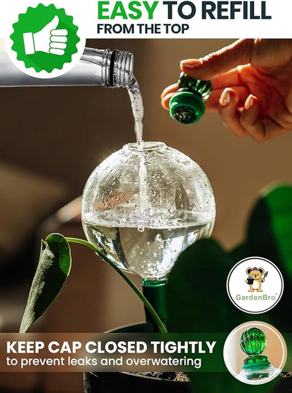 16 Oz Plant Watering Globes For Indoor Plants With Metal Self Watering Planter Insert - Premium XL Glass Hand-blown Globes - Automatic Indoor Planter Waterer, Gift Idea For Gardeners [1, Pure ]