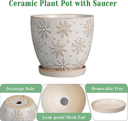 6 Inch Plant Pot with Drainage Hole and Saucer Ceramic Planter for Indoor Plant Flower Pot for Orchid Succulents Plants White