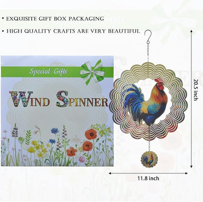 Rooster Wind Spinners 3D Hanging Wind Spinner Outdoor Clearance for Yard and Garden Decor 12inch Chicken Gifts for Women Mom