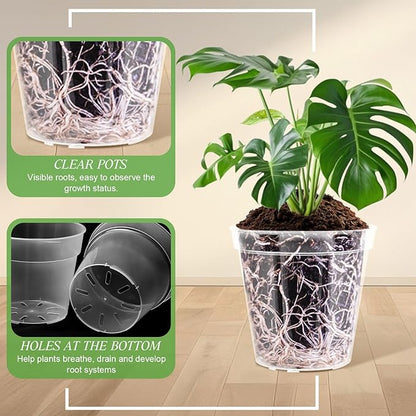 Vesici Large Size Clear Nursery Pots Variety Pack Plant Pots with Drainage Holes Planters for Indoor Plants Flexible Transparent Plastic Plant Bottle Succulents(6 Pcs,4/5/6/7/8/9 Inch)