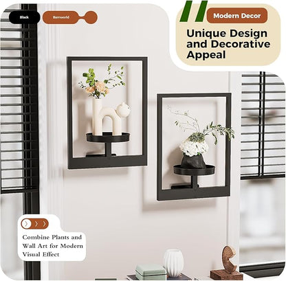 Bamworld Wall Planters for Indoor Plants Metal Wall Plant Holder Plant Hanger Wall Decor Wall-Mounted Wall Hanging Planters Outdoor Plant Rack Black 2 Pack (Patent Design)