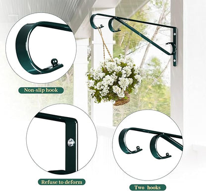 Plant Hangers Outdoor (2 Pack-15.4 Inch Blackish Green) Plant Hooks Heavy Duty Iron Plant Hanger Hook for Wall, Hanging Plant Bracket for Planters, Bird Feeders, Lanterns, Wind Chimes, Outdoor
