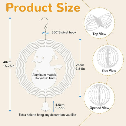 Sublimation Wind Spinner Blanks, 10 Inch 3D Aluminum Metal Hanging Wind Spinner Bulk for Garden Yard Outdoor, Window Porch Decoration for Heat Press Transfer DIY (20. snowman-6pcs)