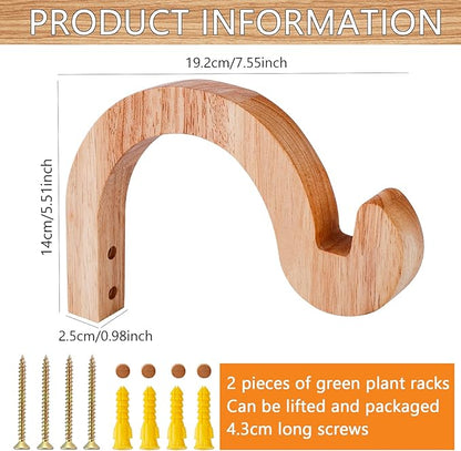 FGSAEOR Arc-Shaped Wooden Plant Hanger Indoor, 7-Inch Hanging Plant Brackets, Wall Mount Hooks for Outdoor Hanging Bird Feeders, Flower Baskets Pots, Wind Chimes, Lanterns