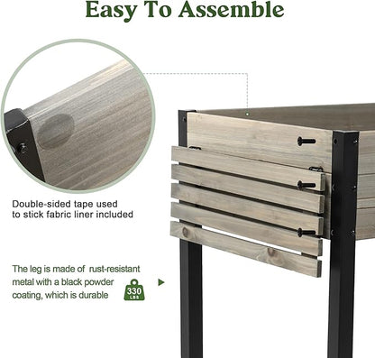 Raised Garden Bed, Metal Leg Wood Planter Boxes with Folding Storage Shelf,Elevated Planter Box for Growing Fresh Herbs, Vegetables, Flowers Great for Outdoor Patio, Deck, Balcony（Gray）