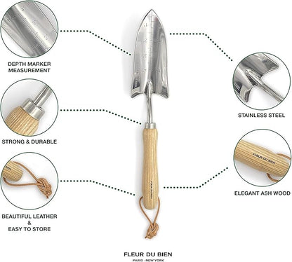 6 Piece Stainless Steel Heavy Duty Garden Tools Set, with Ash Wood Handle and Non-Slip Rubber Grip Pruner, Premium Canvas and Leather Storage Tote Bag, Outdoor Hand Tools, Garden Gift