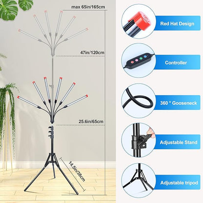 6-Head Grow Lights for Indoor Plants with Stand 54W, LED Plant Grow Light for Tall Houseplants, Bonsai Tree, Full Spectrum Growing Lamp with 4,8,12 Hr Timer, 24"-64" Adjustable Height