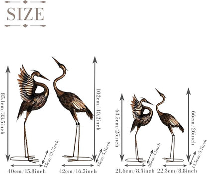 TERESA'S COLLECTIONS Yard Decorations Outdoor Garden Statues, Brass Metal Crane Yard Art, 33-39inch Lawn Ornaments for Backyard, Outside Porch, Patio, Wedding Decor,Set of 2,Spring Decor,Gifts for Mom