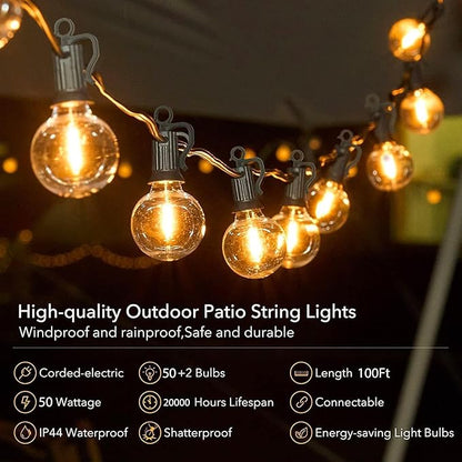 Brightown Outdoor String Lights - 100 FT Patio Lights with 50 LED G40 Globe Plastic Bulbs, All Weatherproof Connectable Commercial Hanging Light for Outside Backyard Porch Cafe