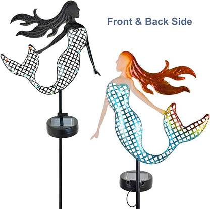 ARTER Solar Garden Stake Lights, Metal Mermaids Ocean Nautical Outdoor Waterproof Solar Pathway Lights with 3.6 Feet 22 LED Fairy Lights for Yard Patio Lawn Poolside, 37 Inches Tall (Pack of 2)
