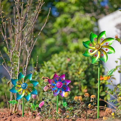 DREAMYSOUL 3 Blades Wind Spinner, Pinwheels for Yard and Garden, Metal Wind Spinners Outdoor, Colourful Wind Sculptures for Outside Patio Lawn Decoration
