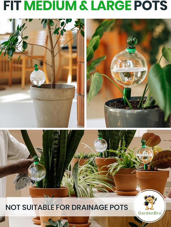 16 Oz Plant Watering Globes For Indoor Plants With Metal Self Watering Planter Insert - Premium XL Glass Hand-blown Globes - Automatic Indoor Planter Waterer, Gift Idea For Gardeners [1, Pure ]