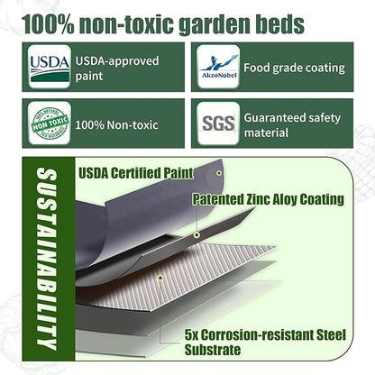 17" Tall Raised Garden Beds Outdoor - Galvanized Aluminum-Magnesium Stainless Steel Durable Metal Planter Box for Growing Plants, Vegetables, Flowers, Fruits(Deep Grey)