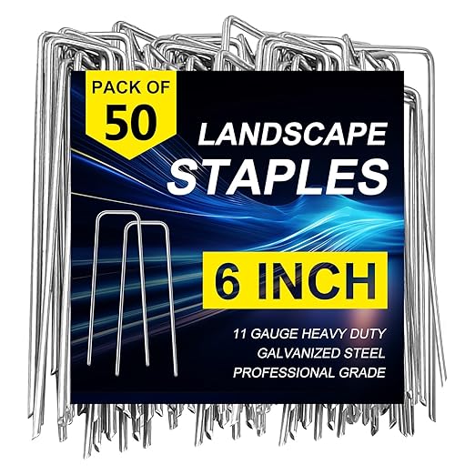 50 Pack Heavy Duty Garden Staples 6 Inch 11 Gauge Landscape Staples Galvanized Ground Stakes Anti-Rust Landscape Fabric Staples Garden Stakes for Irrigation Tubing, Fence, Weed Barrier, Ground Cover