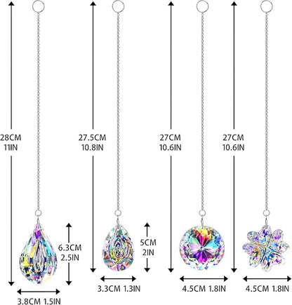 HDCRYSTALGIFTS 4pcs Crystal Suncatchers for Window Hanging Sun Catchers Indoor Rainbow Maker Crystals for Home Garden Decor Lamp Chandelier Lamp Prisms