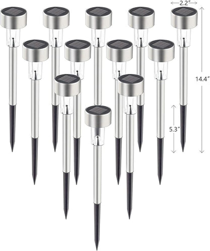 GIGALUMI Solar Pathway Lights 12 Pack, Stainless Steel IP44 Waterproof Auto On/Off Outdoor LED Solar Landscape Lights for Garden, Yard, Patio, Path and Walkway. (Warm White)
