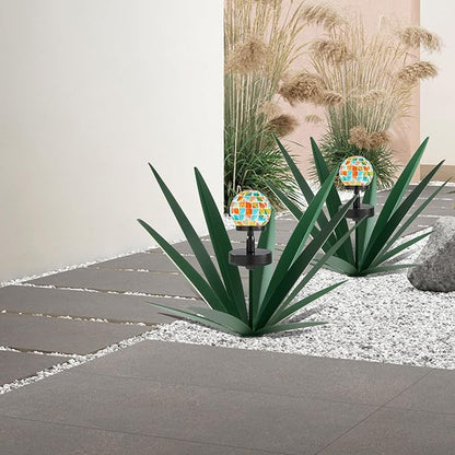 Enlarge Metal Plants Tequila Rustic Sculpture, Outdoor Patio Yard, Home Decor Hand Painted Agave Garden Statue, Outdoor Lawn Ornaments Yard Stakes for Mom Gift (2 Solar Green)