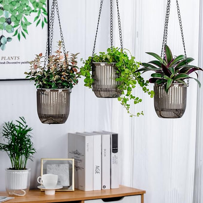 4.5 Inch 2 Pcs Self Watering Hanging Planter Indoor Plant Pots Drainage Holes, Outdoor Small Hanging Planters Flower Pot Basket, Visible Water Level, Plant Hanger Home Decor, Gardening