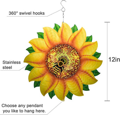 Sunflower Wind Spinner Metal Garden Decor Outdoor 3D Stainless Steel Sculptures Kinetic Hanging Whirligigs Yard Art Decorations Backyard Indoor Patio Lawn Ornaments Clearance Sun Catcher Windmill