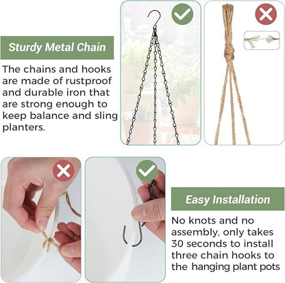 T4U 10 Inch Hanging Planters for Indoor Outdoor Plants, Hanging Plant Pot Pack of 2, Self Watering Hanging Pots with Drainage Hole & Plug & Chain with 3 Hooks for Garden Home Decor, Grey