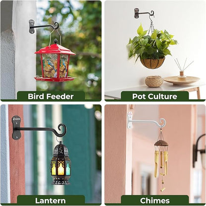 Kingsyard 4 Pack Wall Plant Hanger - Heavy Duty Metal Hanging Bracket Hooks for Hanging Plant Bird Feeders Lanterns Wind Chimes Indoor/Outdoor. Black