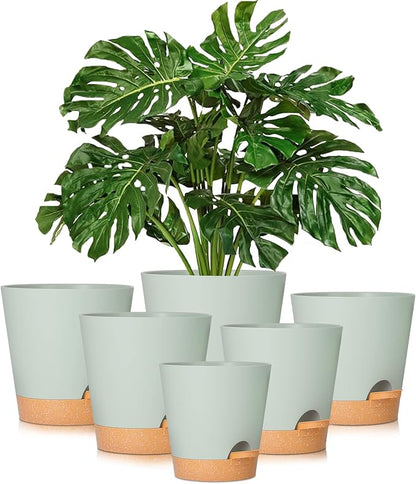 GARDIFE Plant Pots 8/7/6.5/6/5.5/5 Inch Self Watering Planters with Drainage Hole, Plastic Flower Pots, Nursery Planting Pot for All House Plants, African Violet, Flowers, and Cactus,Green