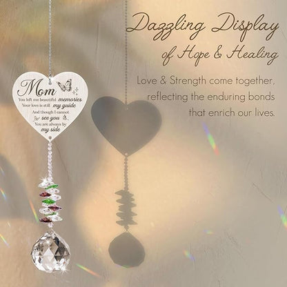 Mom in Heaven Memorial Crystal Suncatcher,Memorial Gifts for Loss of Mom,Loss of a Mother Sympathy Gifts,Hanging Crystals Ornament for Window Rainbow Maker Prisms Home Decor Gift