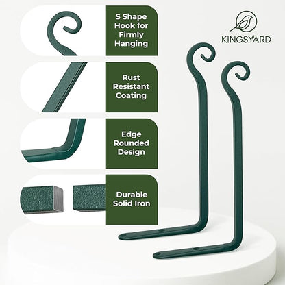 Kingsyard 2-Pack Wall Plant Hanger Outdoor - Heavy Duty Metal Hanging Bracket Hooks for Hanging Plant Bird Feeders Lanterns Wind Chimes Outdoor & Indoor, 15-Inch/Green