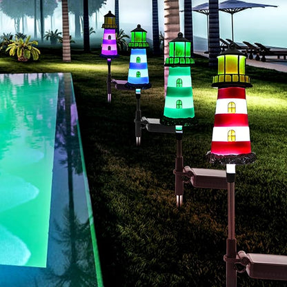 Lighthouse Solar Lights, 4 Pack Solar Outdoor Waterproof Lights, Perfect for Your Garden, Yard, Flower Bed, Patio, Sidewalk, Driveway or Any Other Place