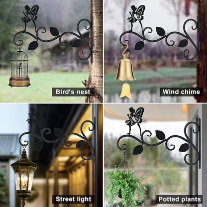 Hanging Plants Bracket 12" Angel Planter Outdoor Hooks Hangers for Flower Baskets Pot Bird Feeder Wind Chimes Lanterns Patio Garden Outdoor Indoor Metal Black, 4 Pack