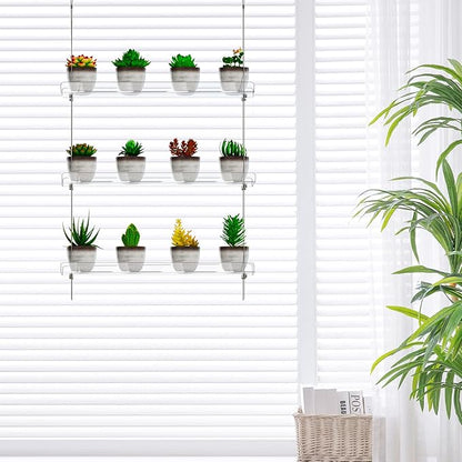 3-Tier Clear Hanging Window Plant Shelves 16In, Height Adjustable Acrylic , Indoor Windows Wall Hanging Plant Stand Flower Display, Flower Pot Organizer Storage for Grow Herbs, Microgreens, Succulents