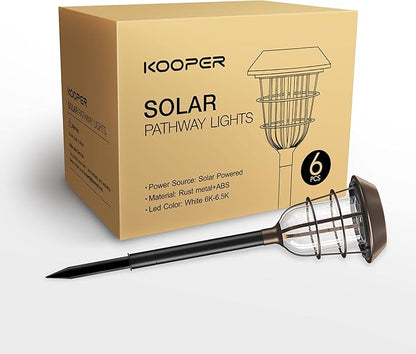 KOOPER Solar Pathway Lights Outdoor, Solar Lights Outdoor, 6 Pack Metal IP65 Waterproof Bright LED Solar Lights for Walkway Garden Yard Patio Decoration, White Light