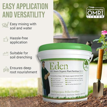 Eden 100% Organic Neem Cake, for Vegetable Gardening, Fruit Trees, Roses & Indoor or Outdoor Plants, OMRI Listed (5lbs)