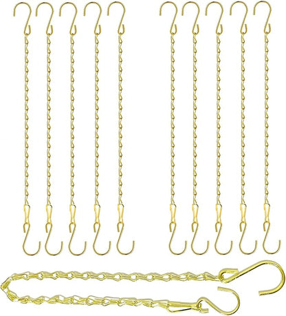 RIFNY Gold Hanging Chains with Hooks, 10 Pieces 20 Inch Chain for Hanging Bird Feeders Planters Baskets Billboards Lanterns Wind Chimes Ornaments Outdoor/Indoor Use (20 inch 10pcs)