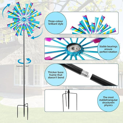 Decoroca Wind Spinners Outdoor Metal Large - 72in 360 Degrees Rainbow Wind Spinner for Outdoor Yard, Patio, Lawn & Garden Sculptures - Rare Square Fan Blade Design - Used to Adjust Mood in Garden