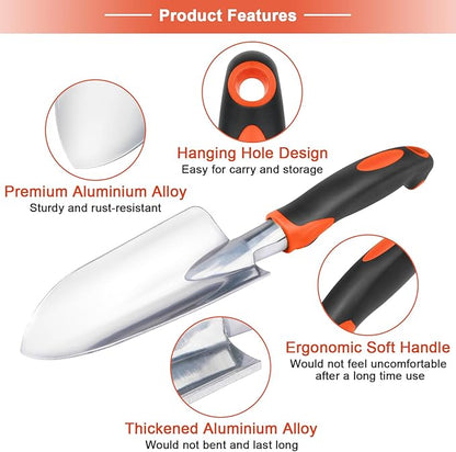 Garden Tool Set, 2 Pack Heavy Duty Gardening Tools Set Include Garden Shovel and Hand Rake Claw Tool with Ergonomic Handle, Small Gardening Hand Tools for Digging Weeding Planting Transplanting