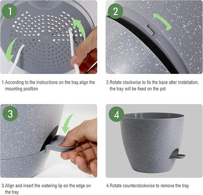 WOUSIWER 10 inch Self Watering Planters, 2 Pack Large Plastic Plant Pots with Deep Reservior and High Drainage Holes for Indoor Outdoor Plants and Flowers, Speckled Grey