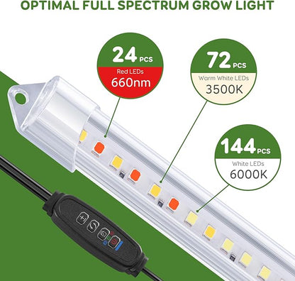 4 Bars 16" Grow Lights for Indoor Plants, 240 LEDs Full Spectrum Plant Grow Light Strips with Auto ON/Off Timer 3/9/12Hrs, 10 Brightness, 3 Switch Modes Sunlike Growing Lamps for Hydroponics Succulent