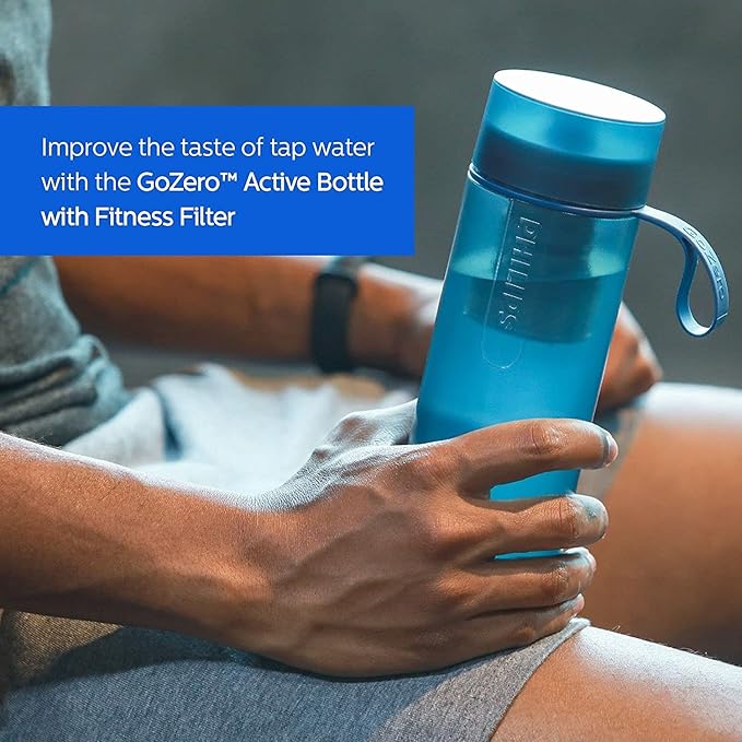 PHILIPS Water GoZero Active BPA-Free Water Bottle with Adventure River/Lake/Spring Water Filter for Hiking, Camping & Fitness Tap Water Filter for Gym, Sport Squeeze Bottle, Lightweight, Grey, 20 oz